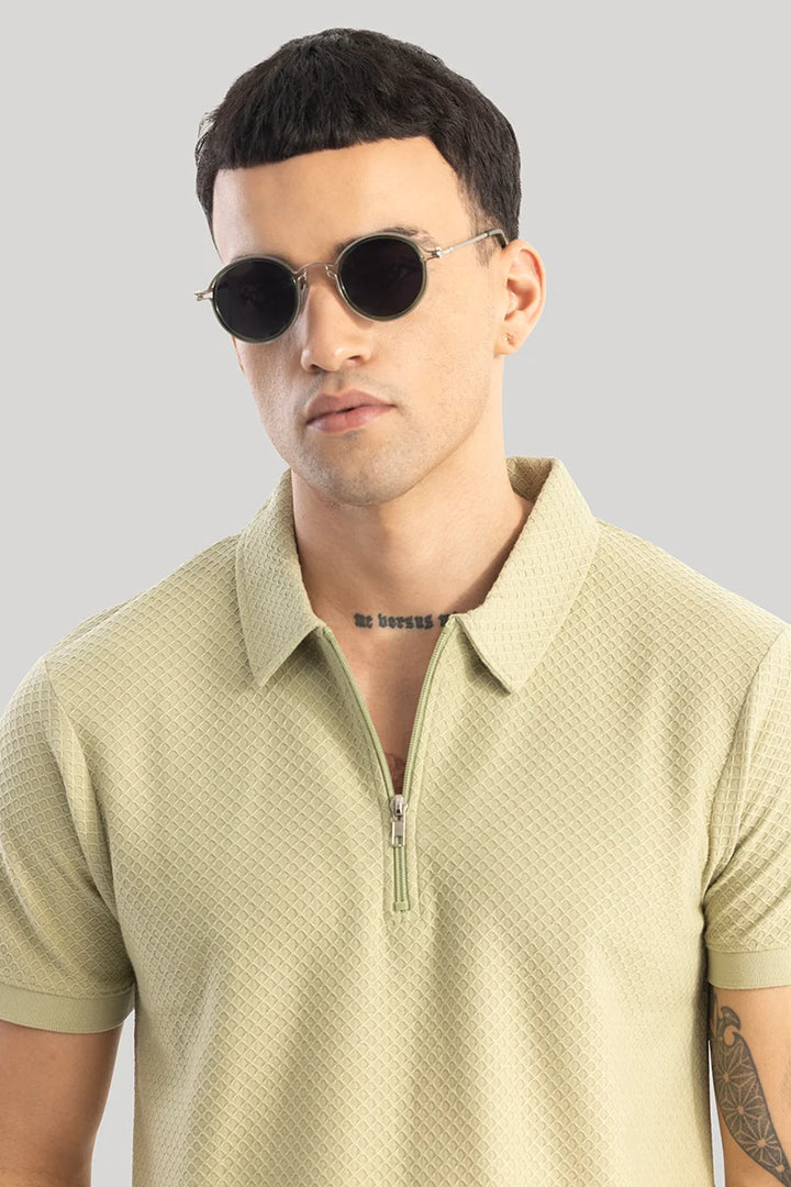 Gael Light Green Textured Polo T-Shirt