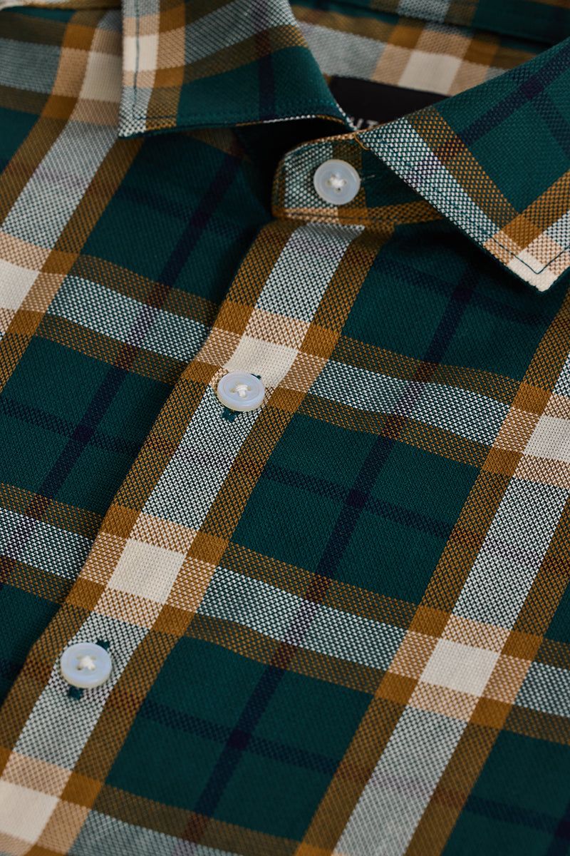 Dark Green Checks Slim Fit Shirt