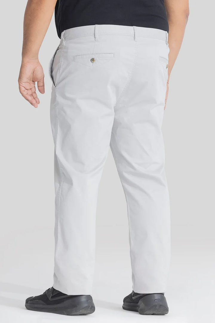 Seemly Off White Plain Regular Fit Plus Size Chinos