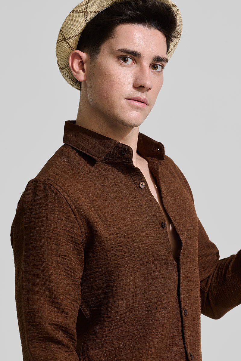 Brown Self-Striped Shirt