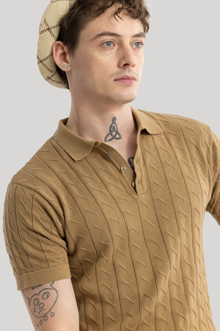 Fresco Brown Knitted Polo T-Shirt