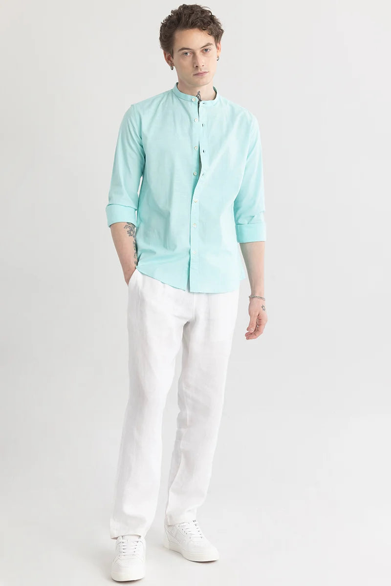 Mandarique Light Blue Linen Blend Shirt