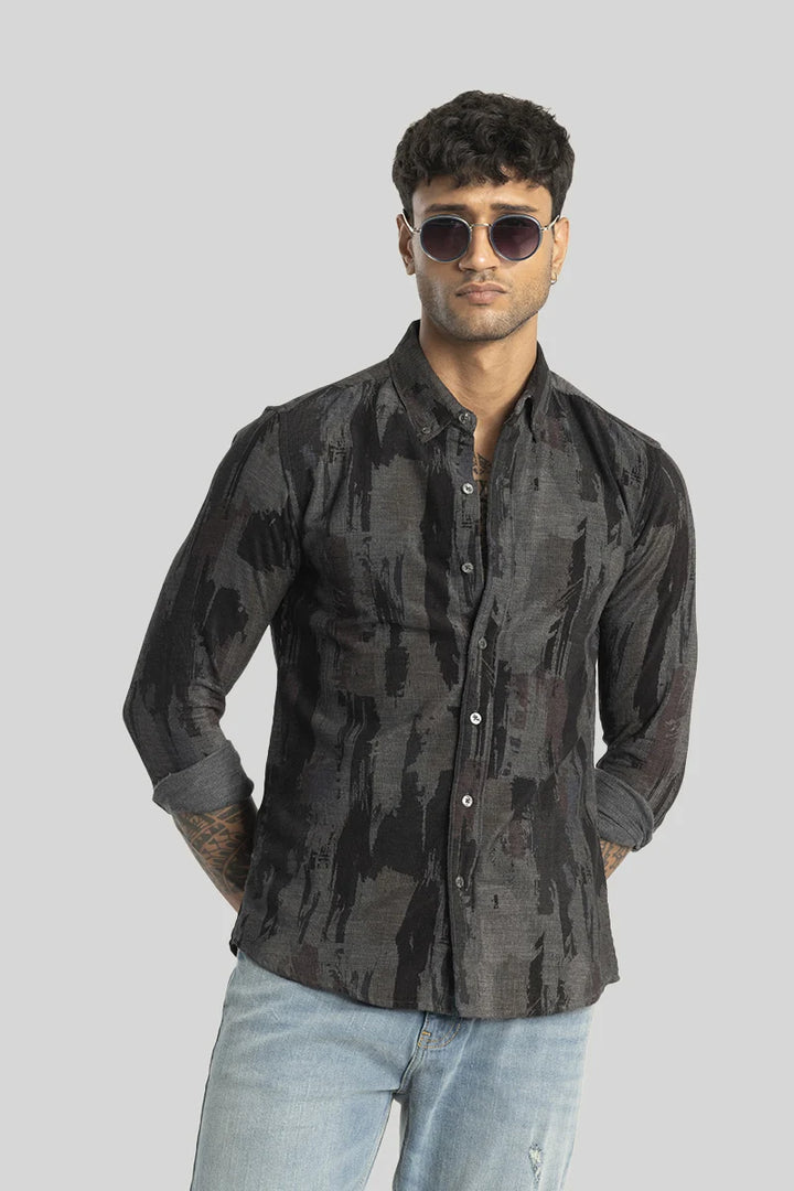 Cesare Black Abstract Corduroy Shirt