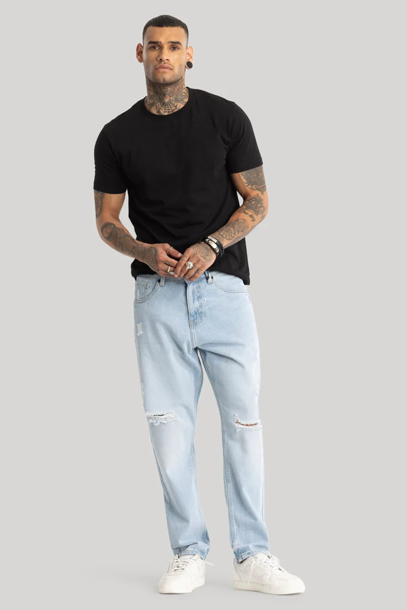 Light Blue Distressed Baggy Fit Jeans