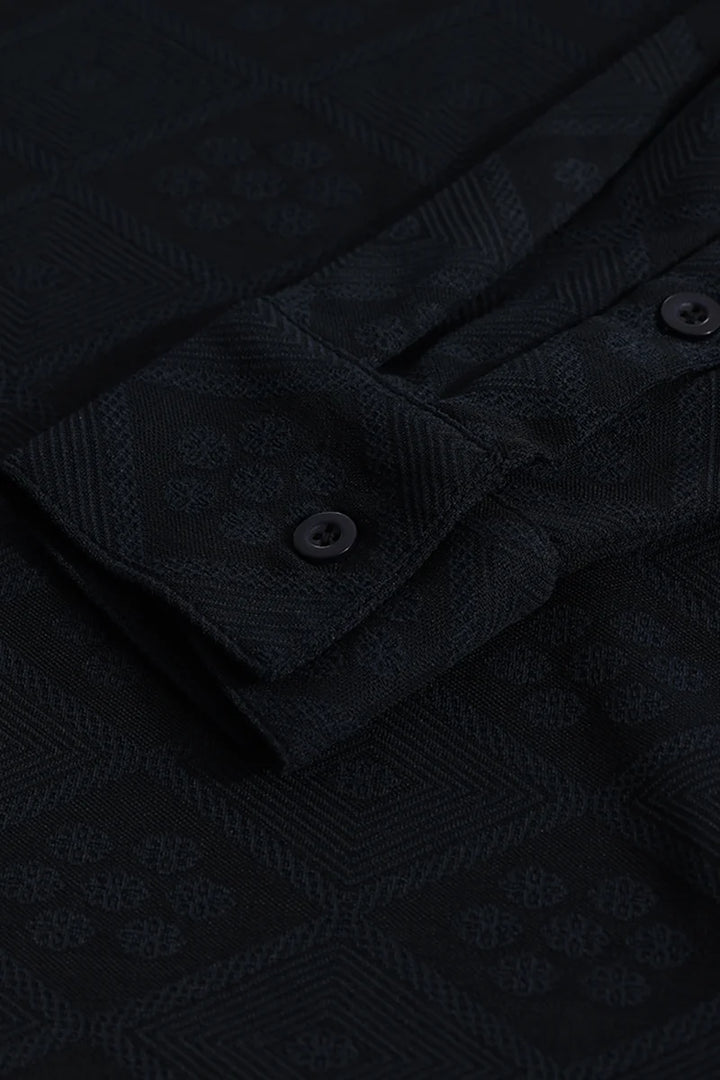 IntricWeave Navy Self-Design Shirt