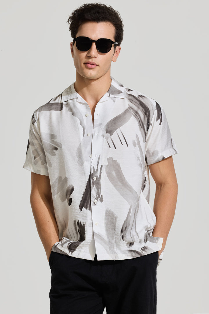 White Cuban Abstract Shirt