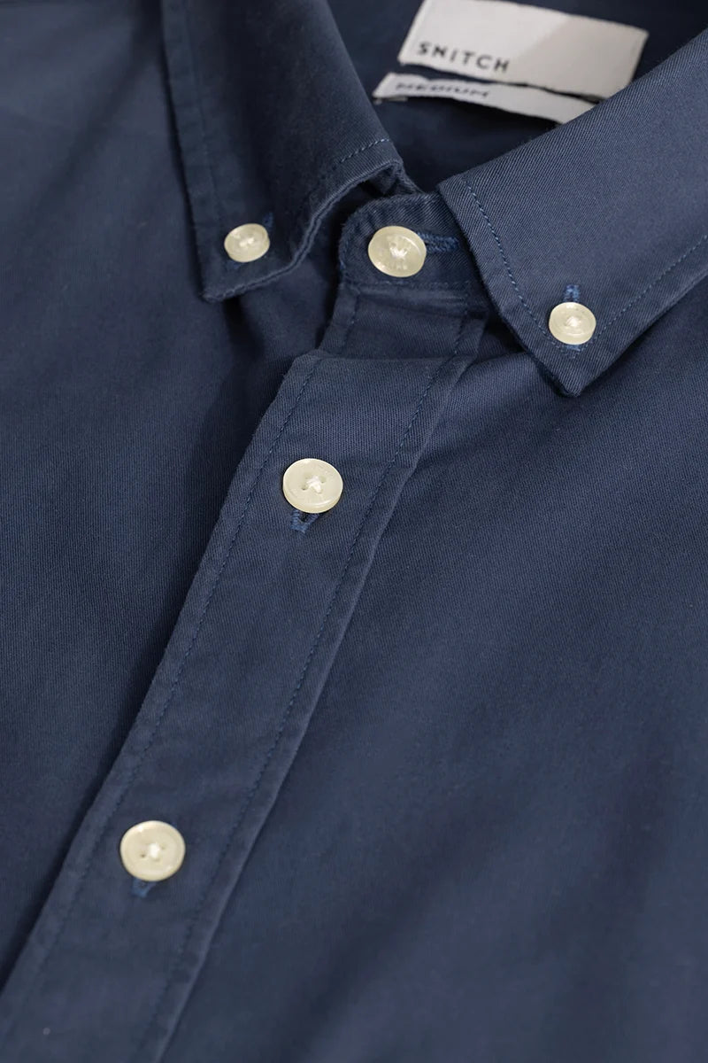 Dark Blue Elbow Patch Oxford Shirt