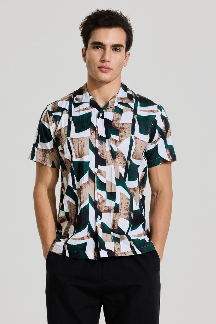 Dark Green Cuban Abstract Shirt