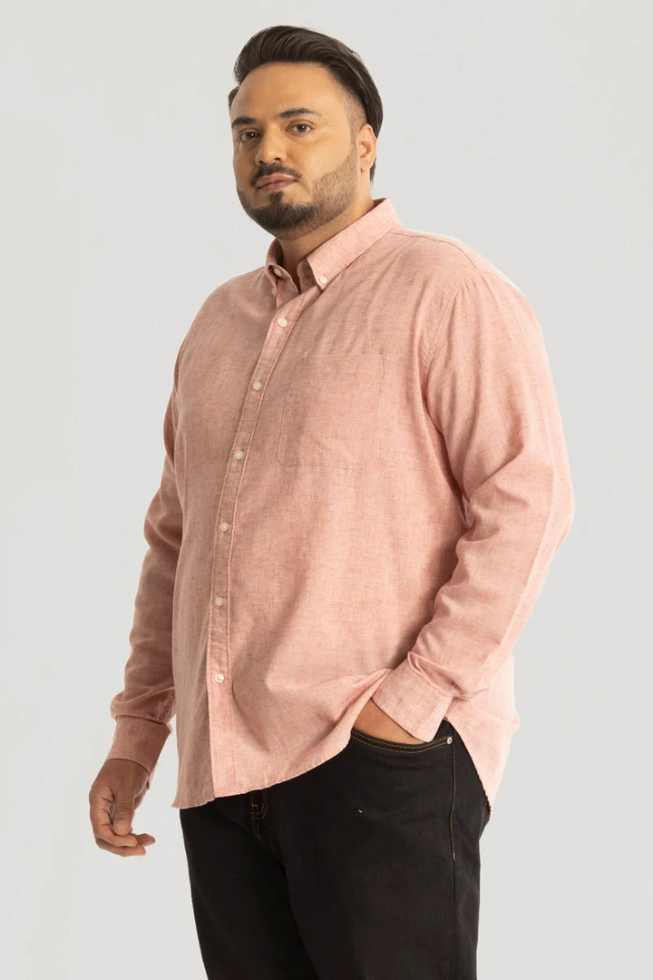 Peach Linen Blend Plus Size Shirt