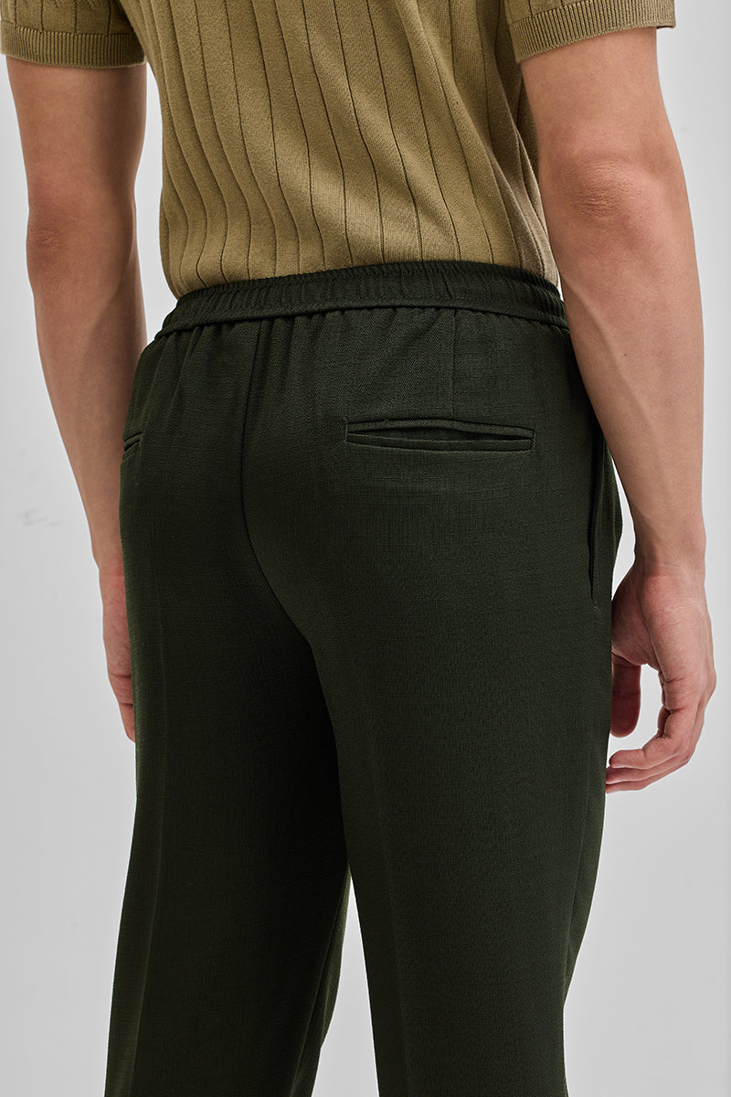 Olive Textured Relaxed Fit Trousers