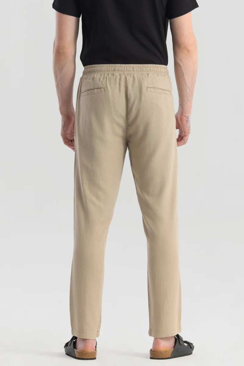 Ragna Beige Plain Relaxed Fit Joggers