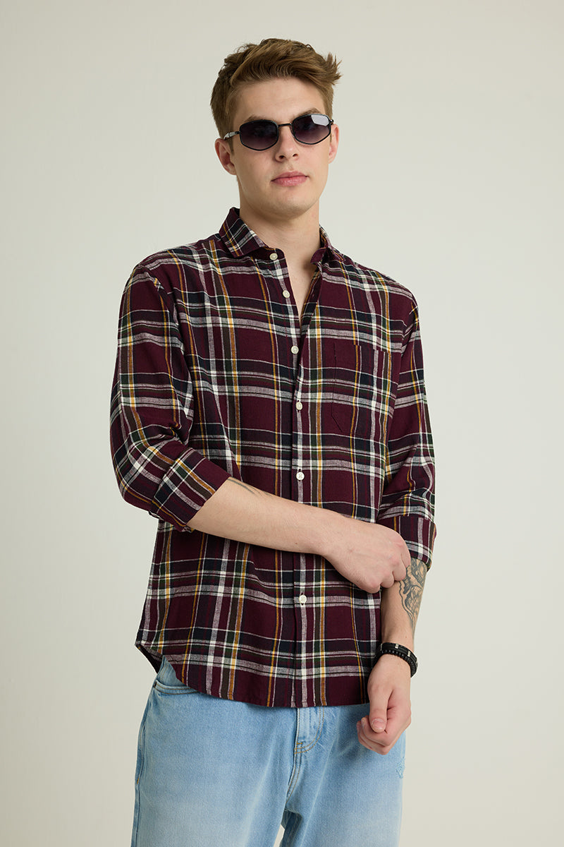 Maroon Checks Linen Shirt