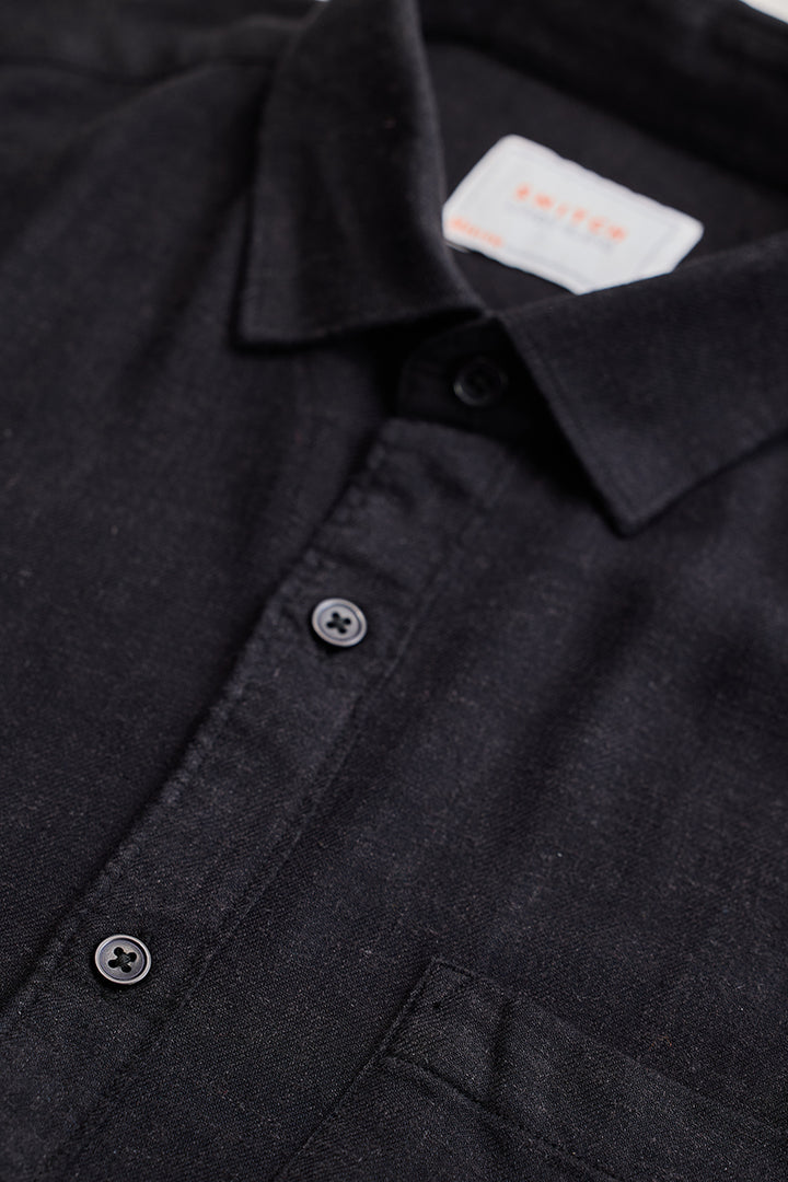 Black Slim Fit Linen Shirt