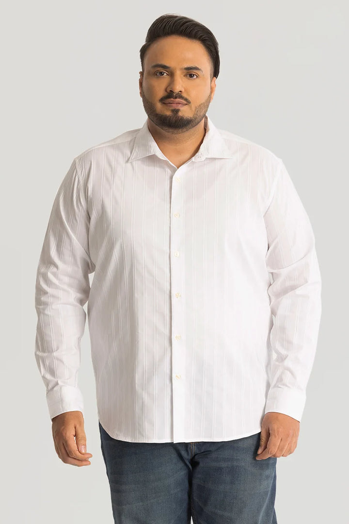 White Self Stripe Textured Plus Size Shirt