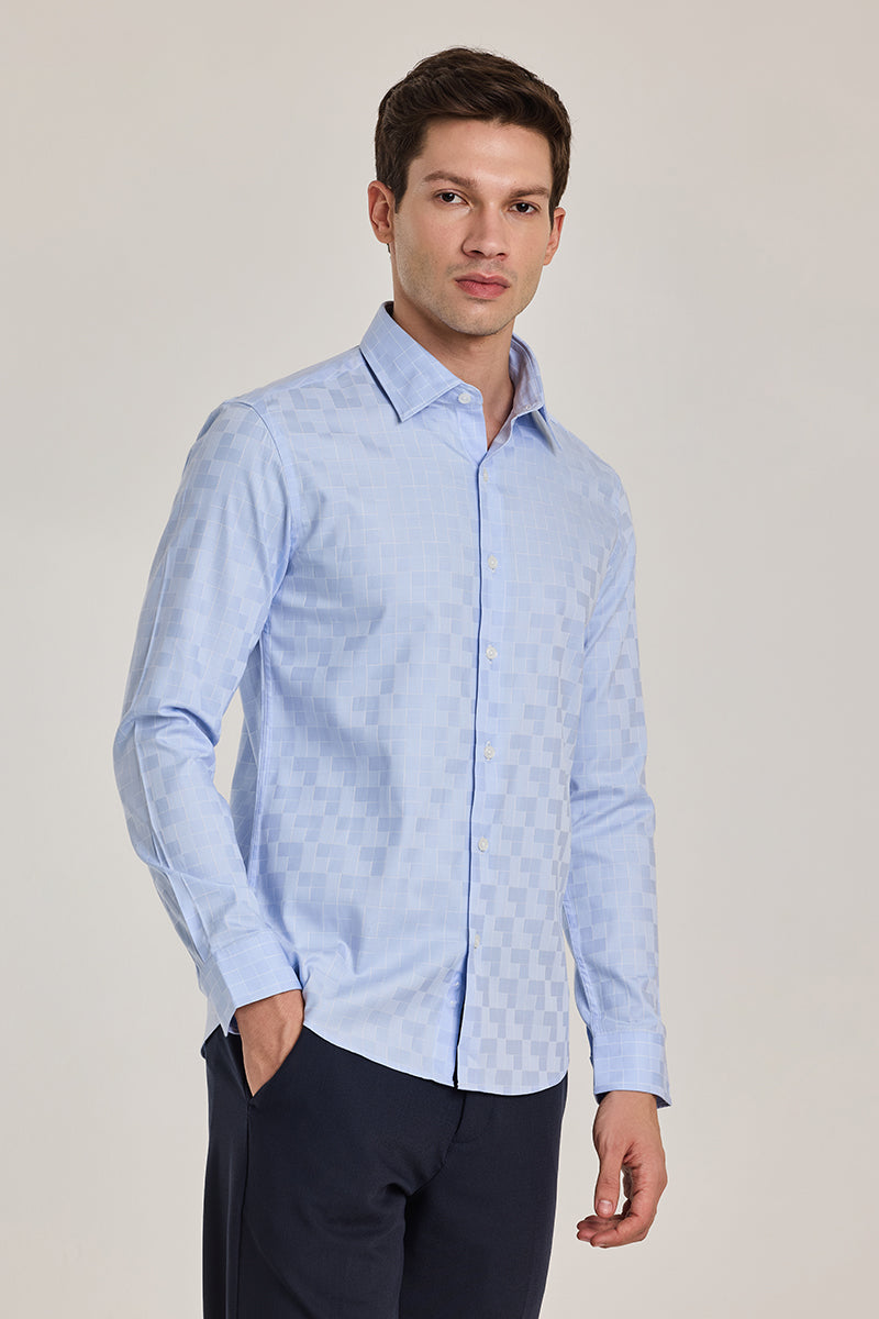 Light Blue Self Checks Shirt