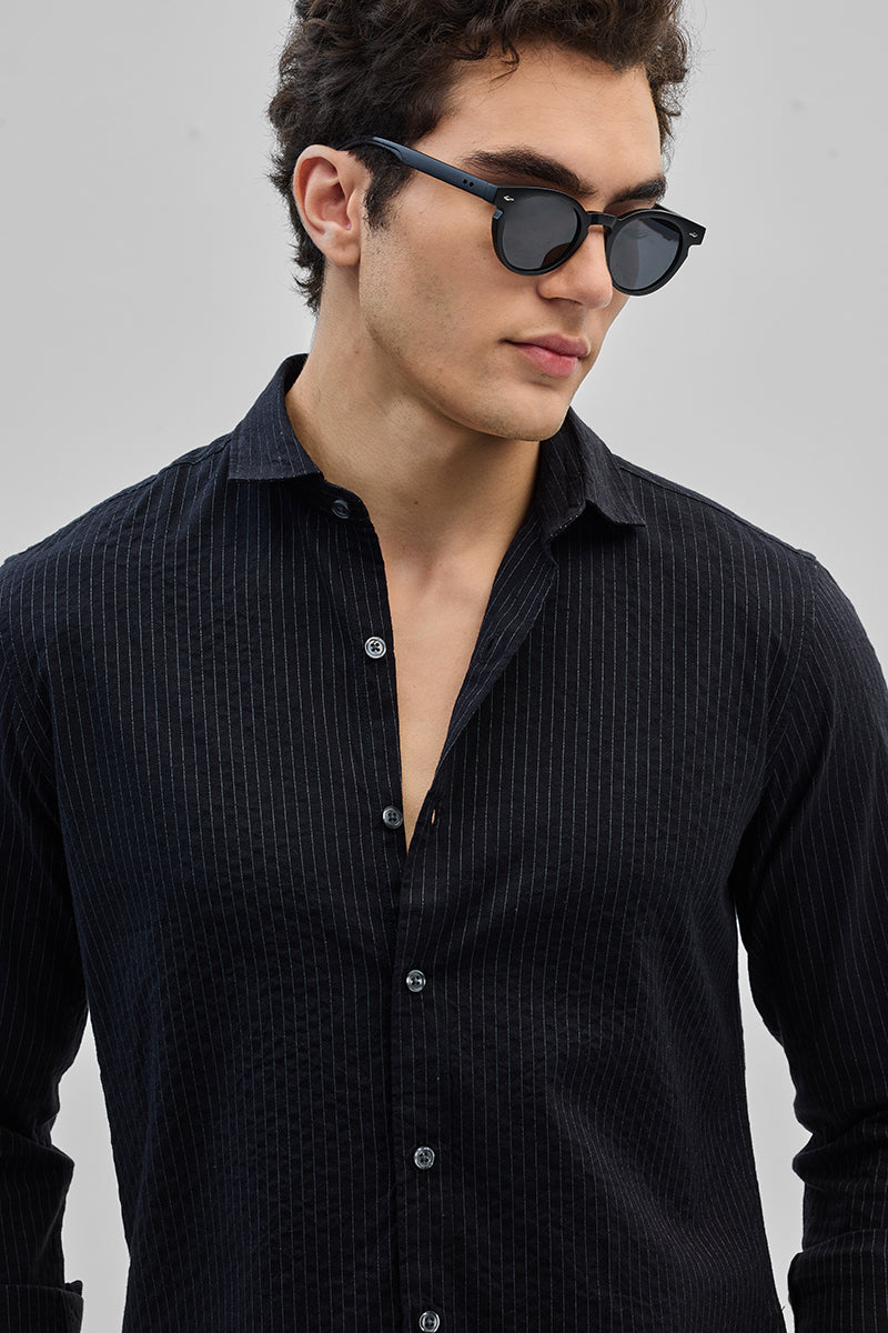 Black Slim Fit Stripes Shirt