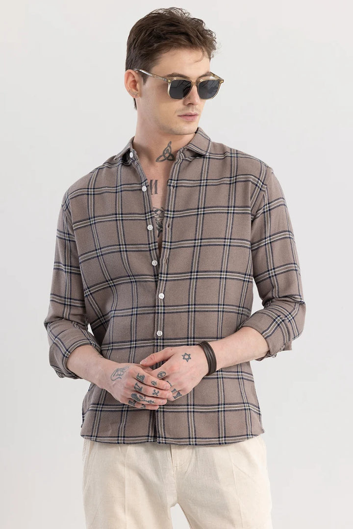 Siren Taupe Brown Checks Shirt