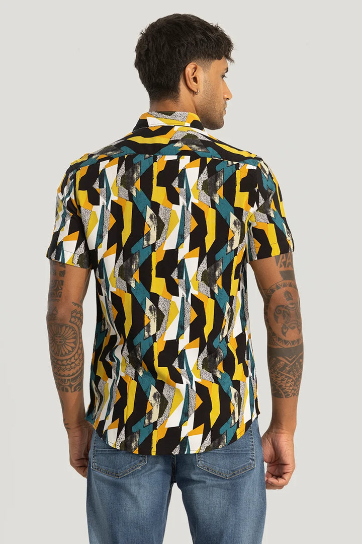 Yellow Slim Fit Abstract Shirt