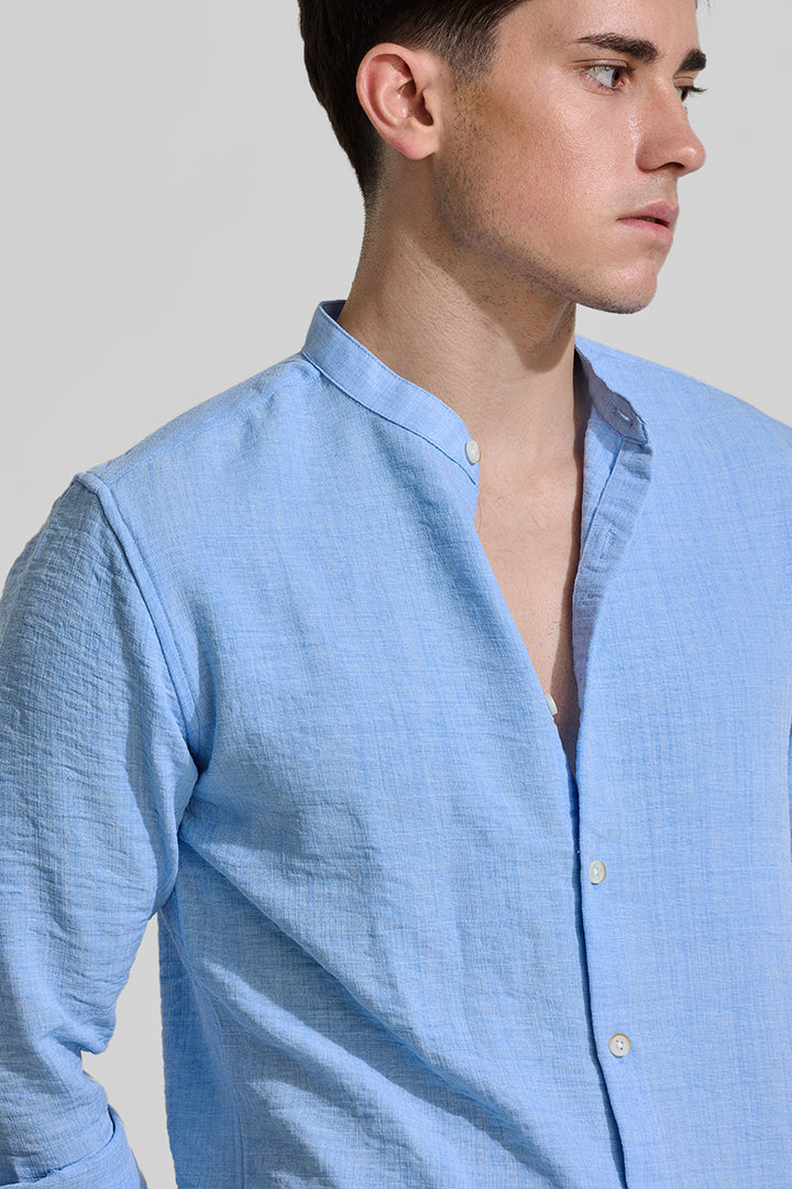 Blue Mandarin Textured Shirt