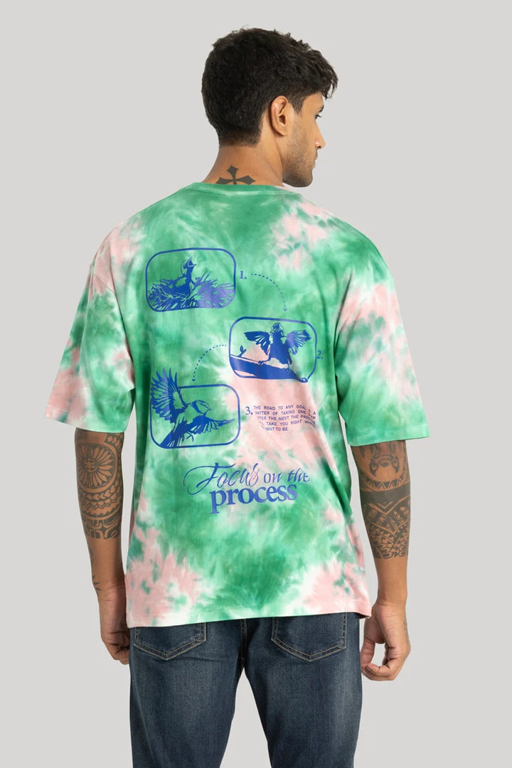 Augusto Green Tie & Dye Oversized Fit T-Shirt