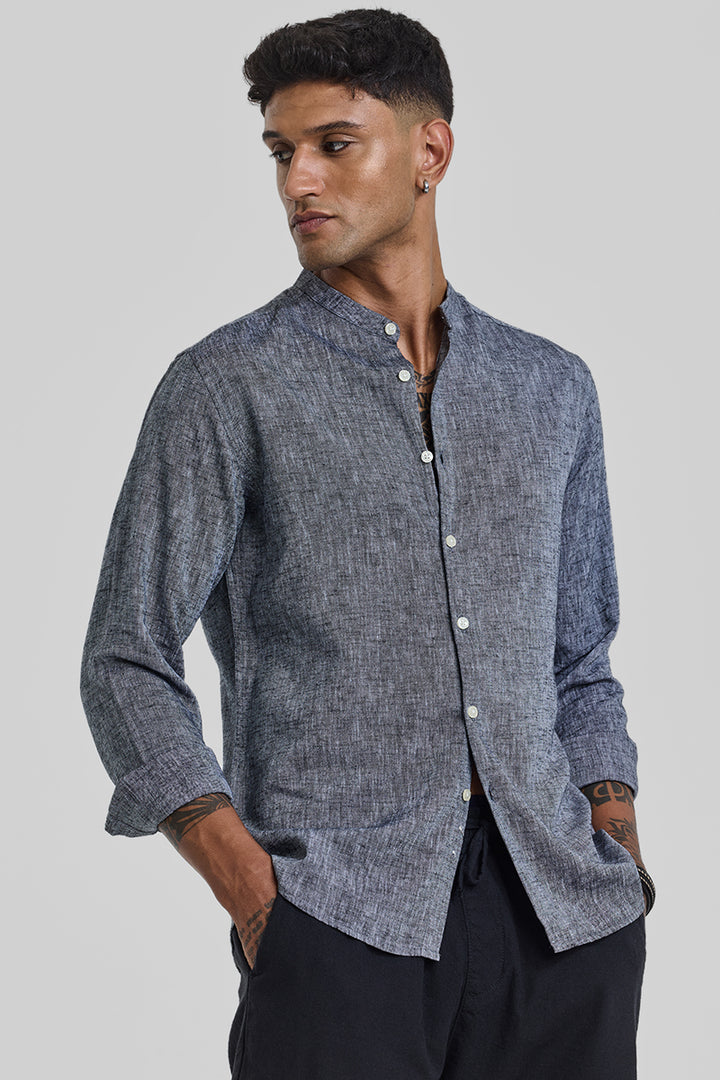 Grey Textured Linen Shirt