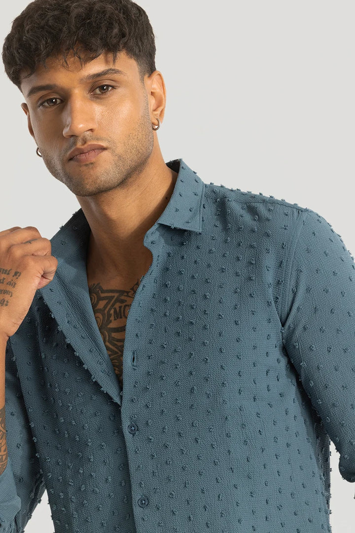 Teal Textured Slim Fit Shirt