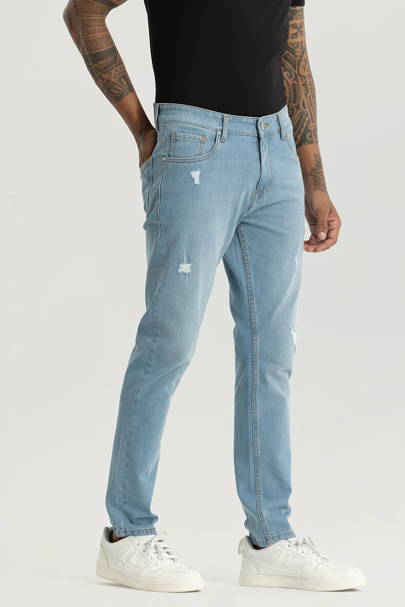 Slick Light Blue Distressed Slim Fit Jeans