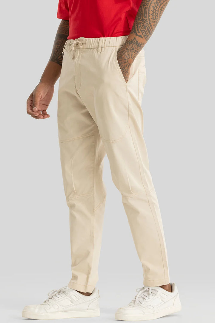 Odyssey Cream Plain Slim Fit Trousers