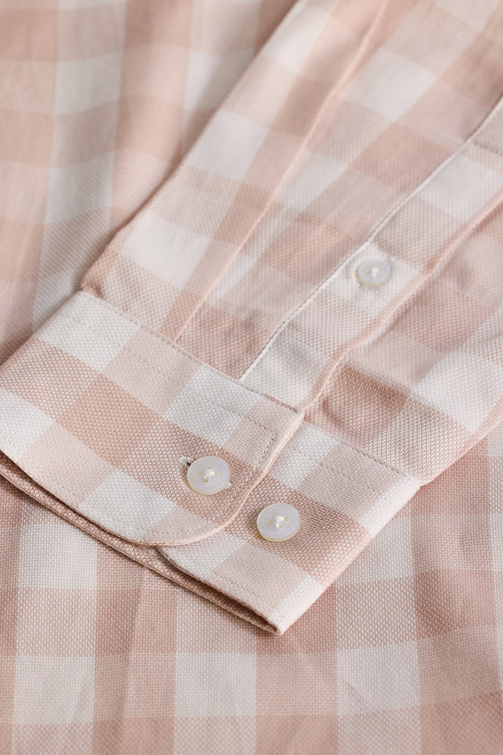 Peach Gingham Slim Fit Shirt