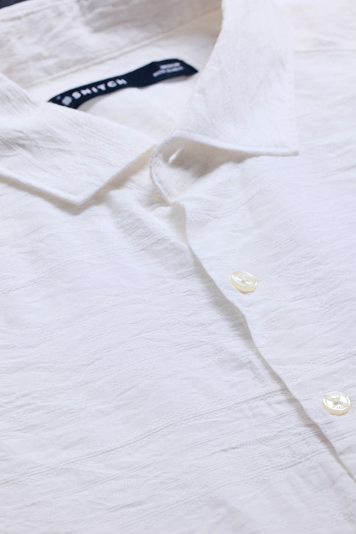 White Self-Design Slim Fit Shirt