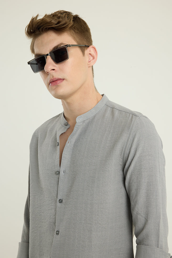 Light Grey Mandarin Self Stripe Shirt