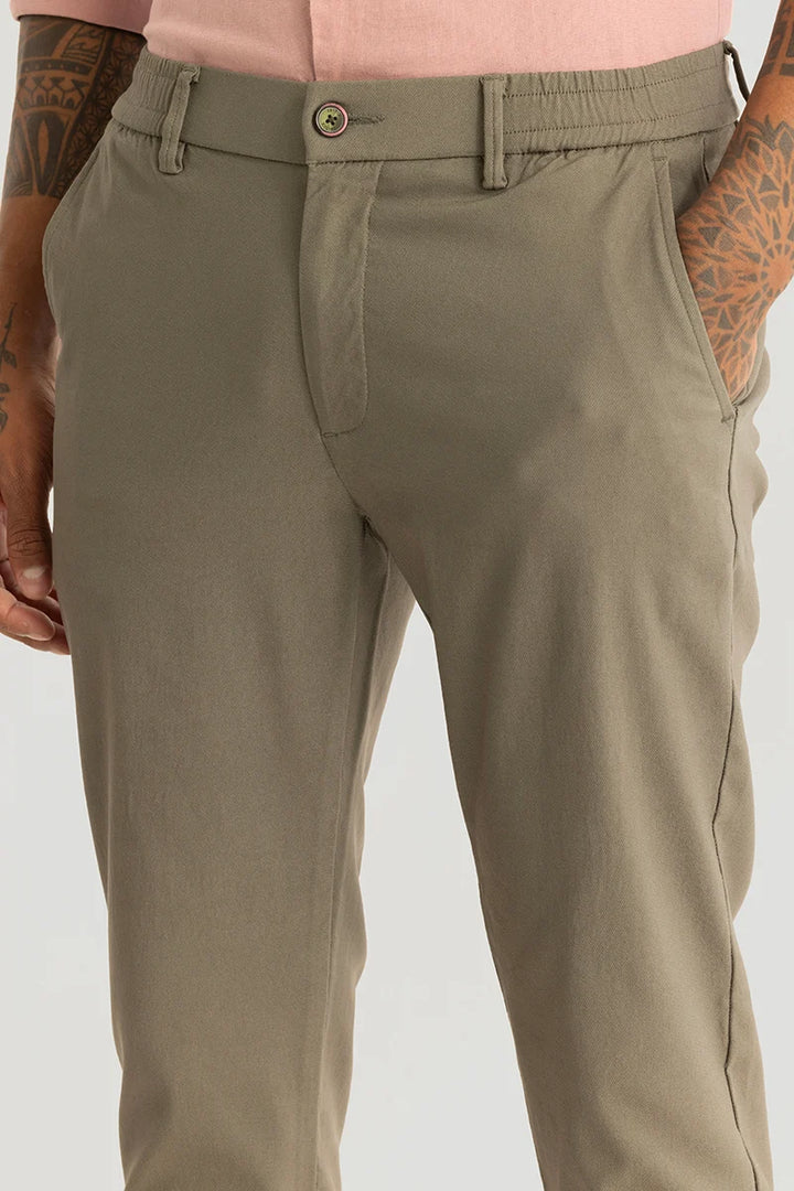 Ludovica Khaki Plain Slim Fit Stretch Trousers