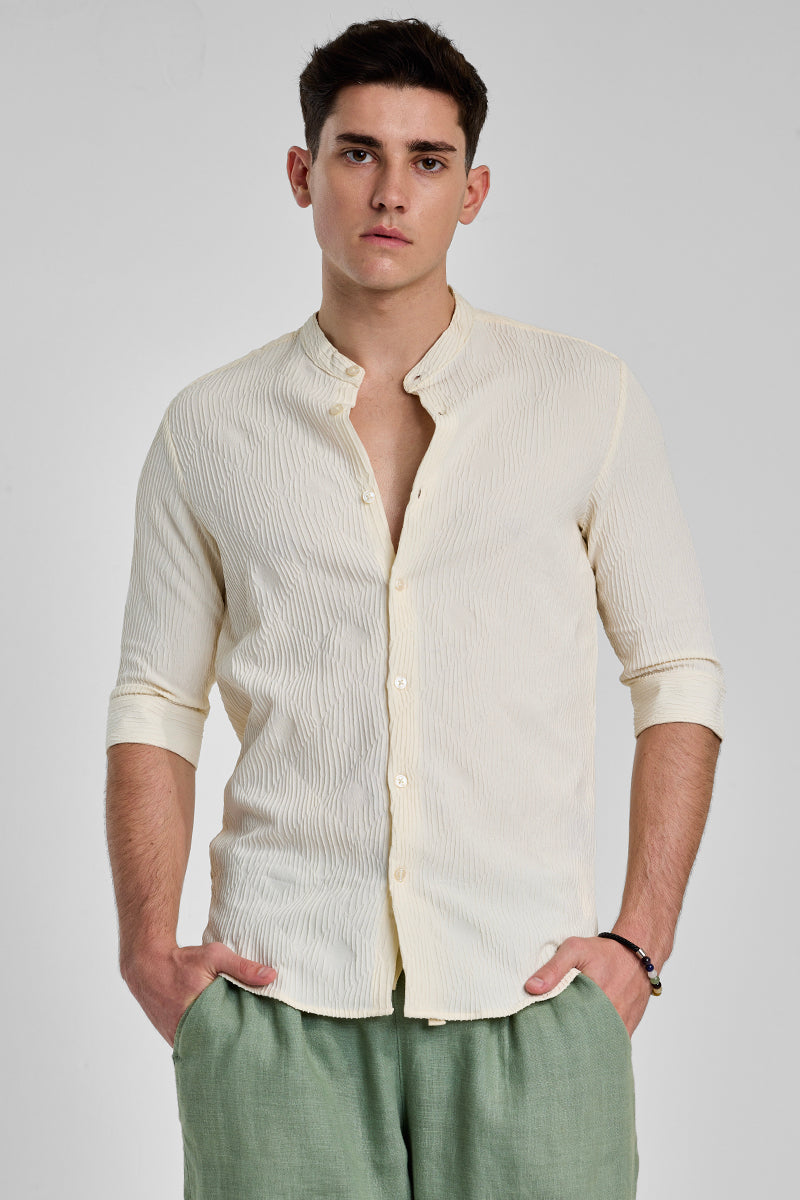 White Textured Mandarin Shirt