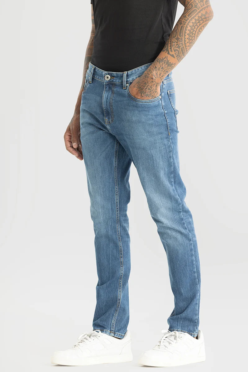 Slick Blue Plain Slim Fit Jeans