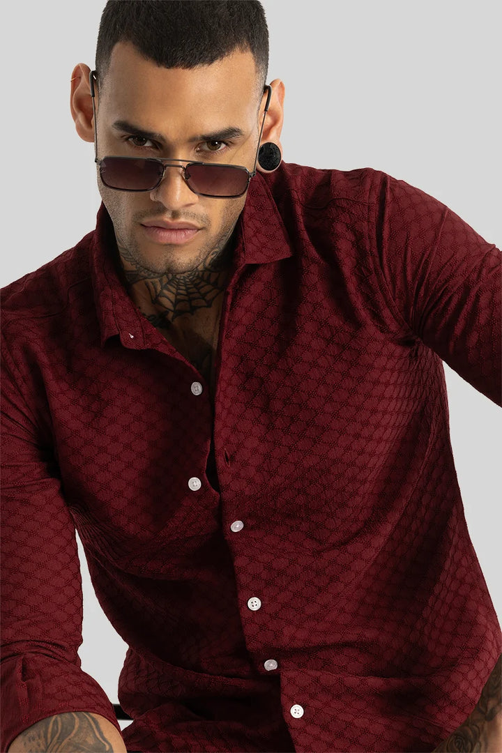 Maroon Textured Stretch Shirt