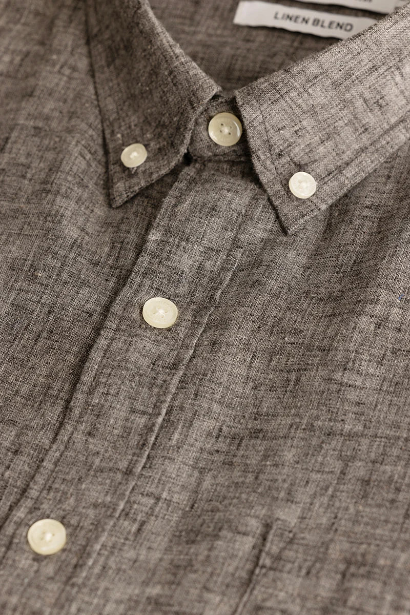 Dark Grey Linen Blend Plus Size Shirt