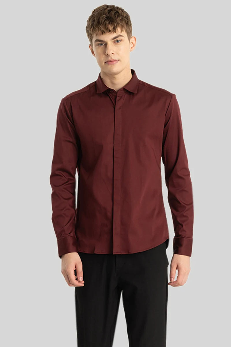 Maroon Concealed Placket Shirt