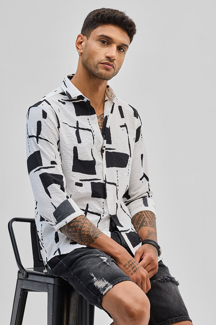 White Geometric Printed Shirt