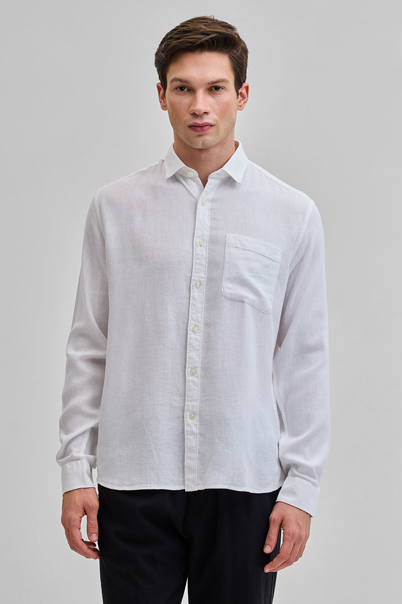 White Slim Fit Linen Shirt