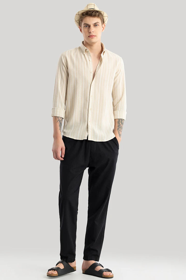 Yves Khaki Stripes Linen Shirt