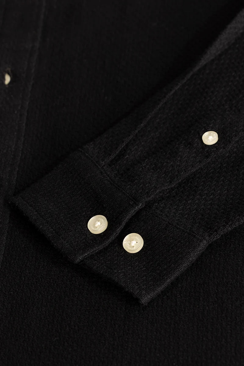 Black Woven Mandarin Shirt