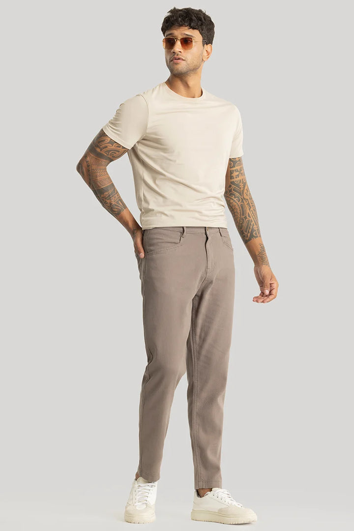 Camille Light Brown Plain Relaxed Fit Chinos