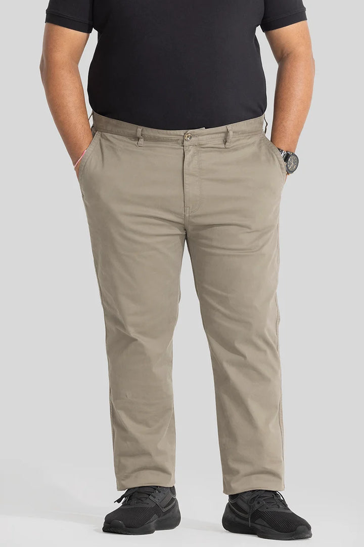 Seemly Beige Plain Regular Fit Plus Size Chinos