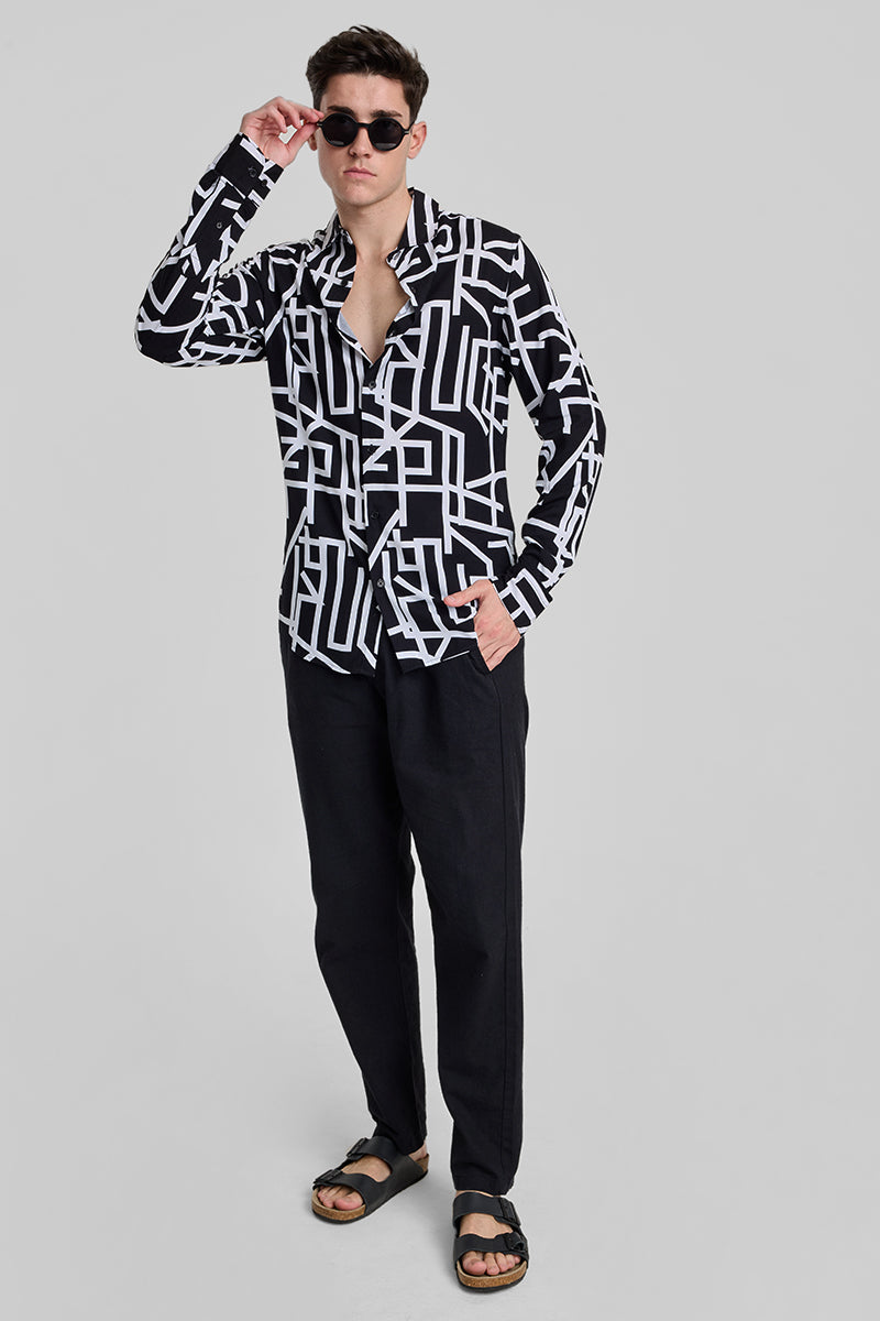 Black Abstract Slim Fit Shirt