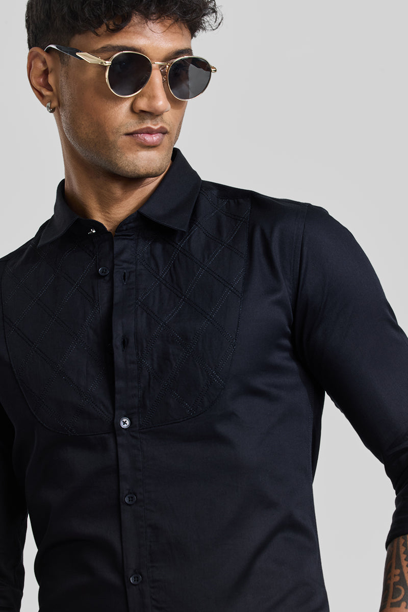 Black Embroidered Slim Fit Shirt