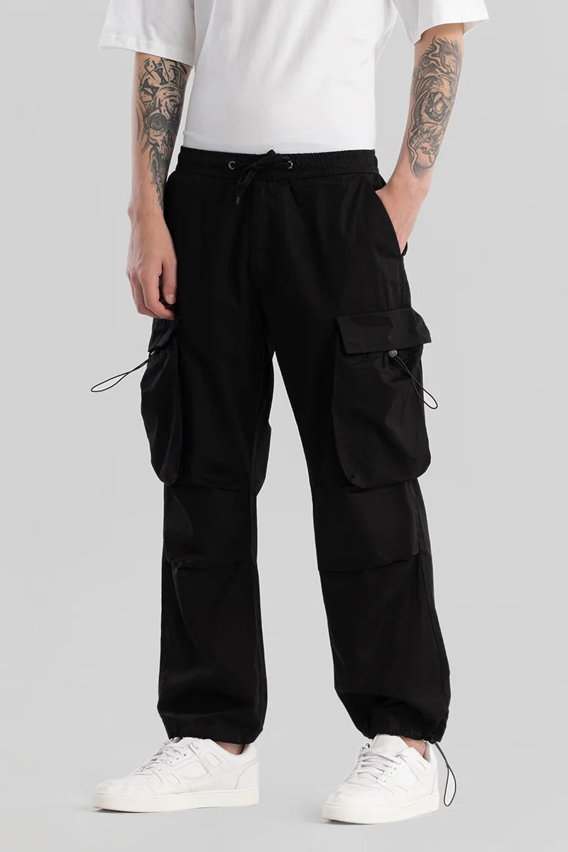 Buy Men's Pockethive Black Parachute Pants Online | Snitch – SNITCH