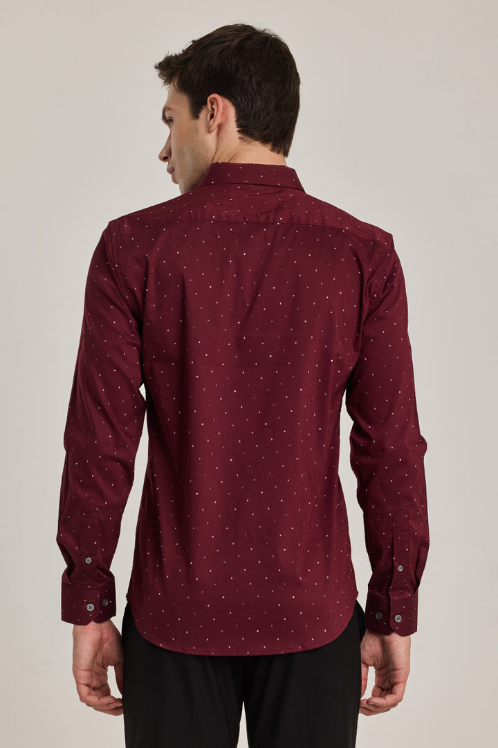 Maroon Printed Slim Fit Shirt