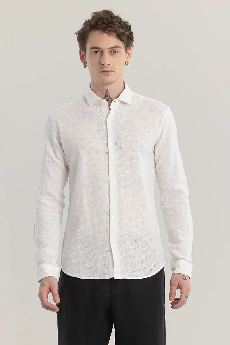 Quiltrend White Self Design Shirt