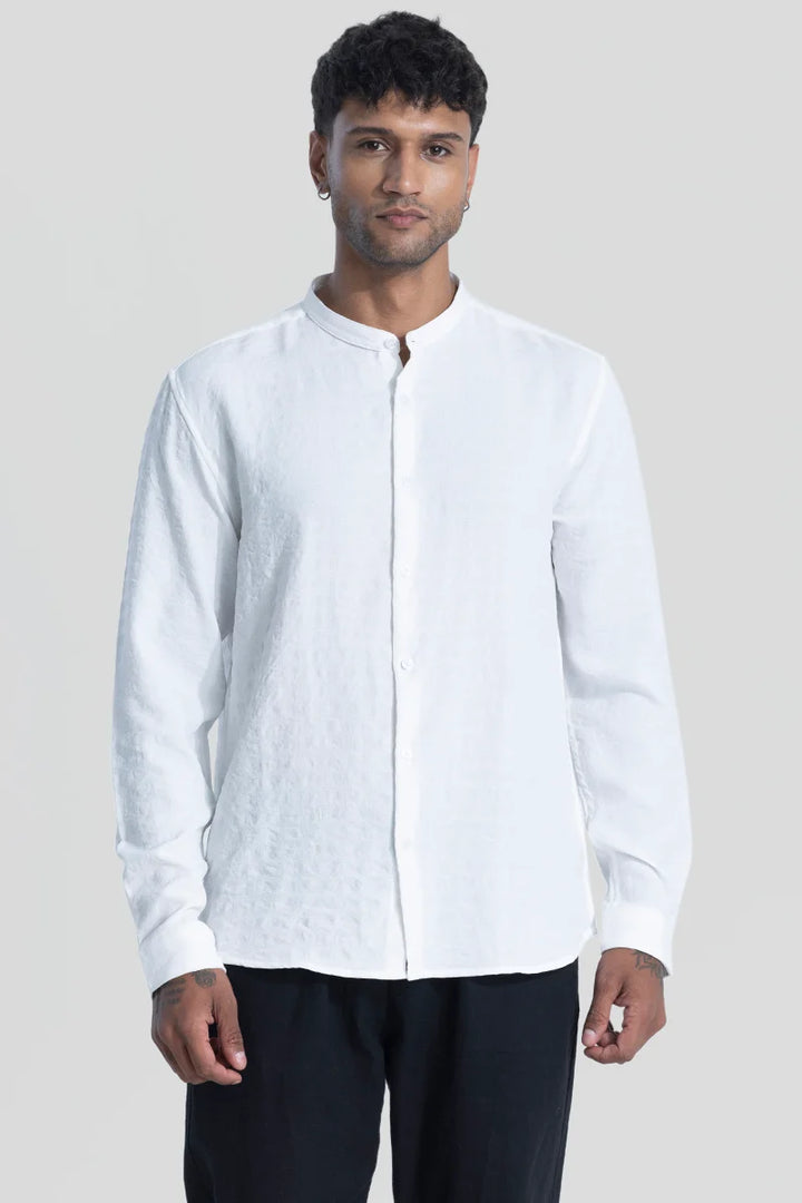 White Mandarin Textured Shirt