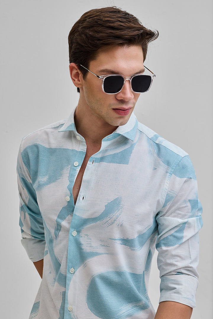 Light Blue Abstract Slim Fit Shirt